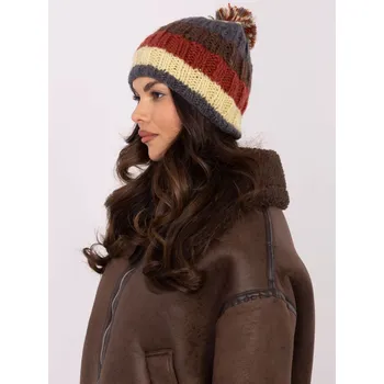 Čepice Bordó/hnědá pruhovaná čepice s bambulí AT-CZ-