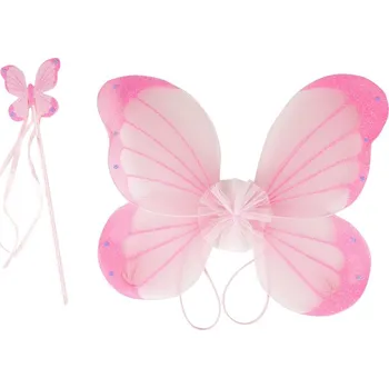 Karnevalový kostým Motýlí křídla růžová s hůlkou