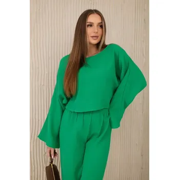 Dámská halenka Mušelínový komplet halenka + kalhoty zelený UNI