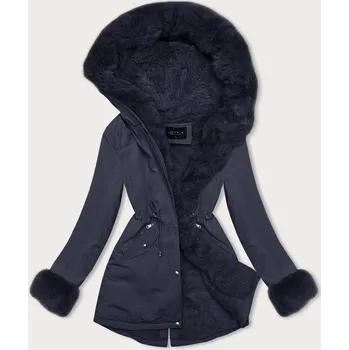 Tmavě modrá krátká zimní bunda parka s kožešinovou podšívkou (16M9062-215) odstíny modré XL (42)