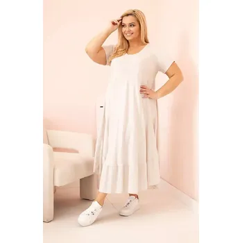 Dámské šaty Dámské šaty plus size s krátkým rukávem a volánem z lehké viskózy béžová UNI
