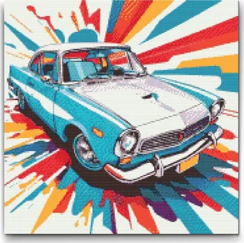 Diamantové malování Diamantové malování - Pop art - Modré auto Velikost: 50x50cm, Rámování: Pouze srolované plátno, Diamanty: Čtvercové