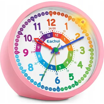 Budík Eachui Analogové dětské budík, tichý chod, s nočním světlem, růžový