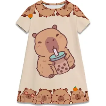 Dívčí šaty Letní dívčí šaty "Kapybara" Motiv: TQDX-KP-5 (s drinkem), Velikost: 90