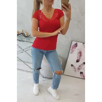 Halenka s krajkovým výstřihem červená UNI