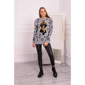 Dámský svetr K-Fashion Vánoční svetr s medvídkem šedý UNI