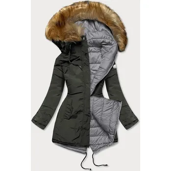 Army-šedá oboustranná dámská zimní bunda (m-21508) odstíny zelené XL (42)