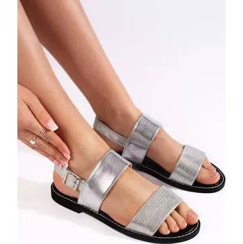 Dámské sandále Klasické sandály dámské stříbrné na plochém podpatku 38