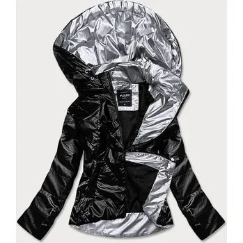 Černá dámská bunda se stříbrnou kapucí (RQW-7008) černá L (40)