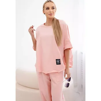 Bavlněný komplet halenka + kalhoty broskev UNI