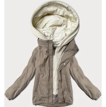 Tmavě béžová dámská bunda s ozdobnou kapucí Miss TiTi (3295) odstíny béžové L (40)