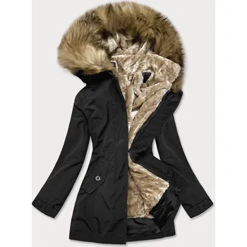 Dámská bunda Černá dámská zimní bunda s odepínací kožešinovou podšívkou (m-21005) odstíny černé XXL (44)