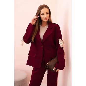 Dámské oblečení Dámský komplet s viskózou – sako s klopami a kalhoty s lampasem švestkový UNI