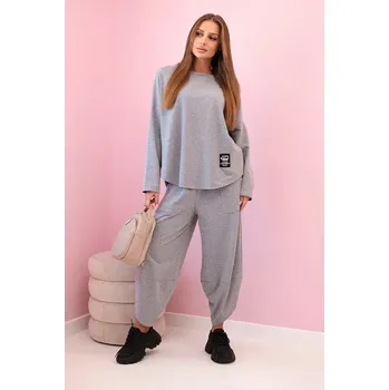 Dámská halenka Bavlněná mikina kalhoty set šedá melanž UNI