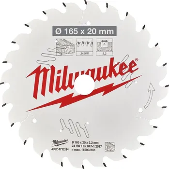 Pilový kotouč Řezný kotouč MILWAUKEE CSB P W 165/20 mm 24 zubů 4932471294