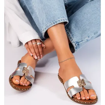 Dámské sandále Výborné sandály dámské stříbrné bez podpatku 37