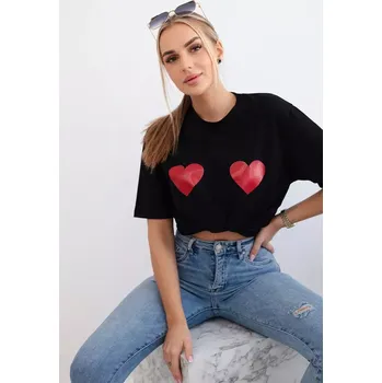 Dámská halenka Bavlněná halenka s potiskem srdce černý UNI