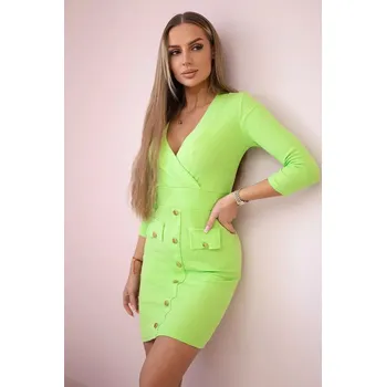 Dámské šaty Žebrované šaty s ozdobnými knoflíky světle zelené UNI