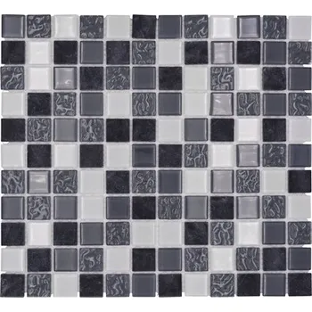 Obklad Skleněná mozaika šedá, s příměsí kamene