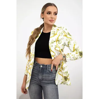 Bavlněná bunda s barevným potiskem ecru+žlutá L