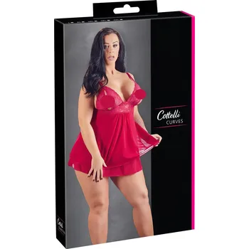 Dámská erotická košilka Cottelli Plus Size - Krajkový lehký babydoll (červený)