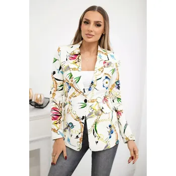 Bavlněná bunda s potiskem a knoflíkem ecru L