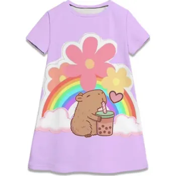Dívčí šaty Letní dívčí šaty "Kapybara" Motiv: TQDX-KP-4 (fialová - květiny), Velikost: 130