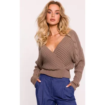Dámský svetr M809 Oříznutý svetr s výstřihem do V - cappuccino EU UNI
