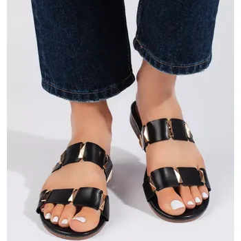 Dámské žabky Jedinečné dámské nazouváky černé na plochém podpatku 36