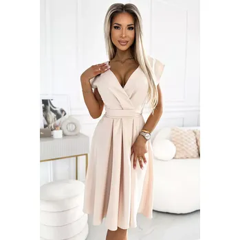 Dámské šaty 348-7 SCARLETT rozšířené šaty s výstřihem a páskem - BEACH M