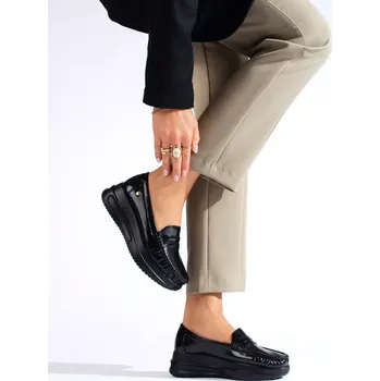 Dámské mokasíny Designové mokasíny dámské černé platforma 36