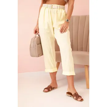 Dámské kalhoty Dámské lněné kalhoty s bavlnou a páskem - žluté UNI