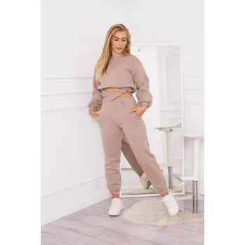 Dámská halenka Zateplená souprava s krátkou mikinou tmavě béžová UNI