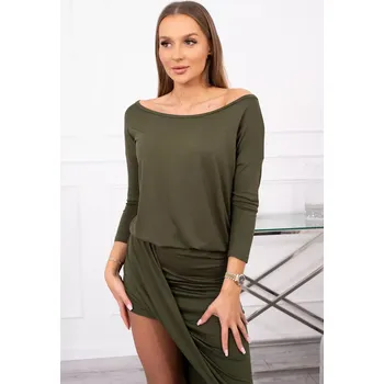Dámské šaty Asymetrické šaty s 3/4 rukávy v khaki barvě UNI