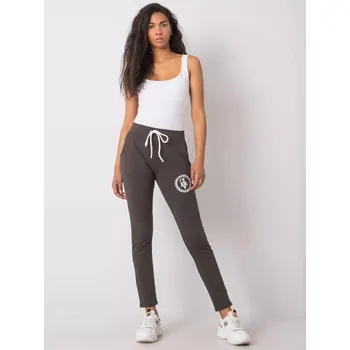 Dámské kalhoty Tmavě khaki tepláky s nášivkou XL