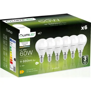 Žárovka 6x LED žárovka E14 Malá Kulička 8W = 60W 880lm 4000K Neutrální CCD LUMILED