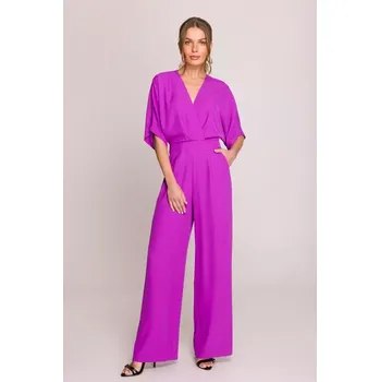 Dámský overall S395 Kombinéza se širokými nohavicemi a zavinovacím výstřihem - levandulová EU L