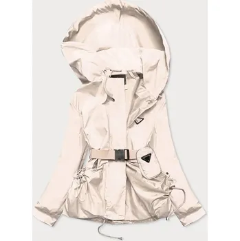 Krátká béžová dámská bunda s páskem (AG3-03) béžová S (36)