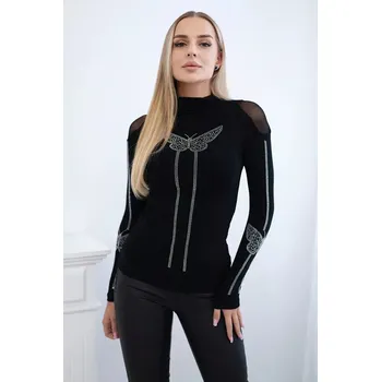 Dámská halenka Pletená halenka s motýlem z kubické zirkonie černá UNI