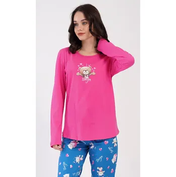 Dámské pyžamo Dámské pyžamo dlouhé Méďa I love you modrá S