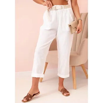 Dámské kalhoty Dámské lněné kalhoty s bavlnou a páskem bílé UNI