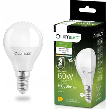 Žárovka LED žárovka E14 Malá Koule 8W = 60W 880lm 4000K Neutrální CCD 180° LUMILED