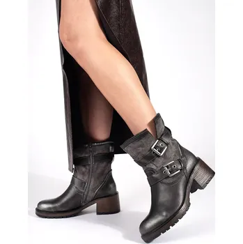 Dámská zimní obuv Jedinečné dámské kotníčkové boty na širokém podpatku 41