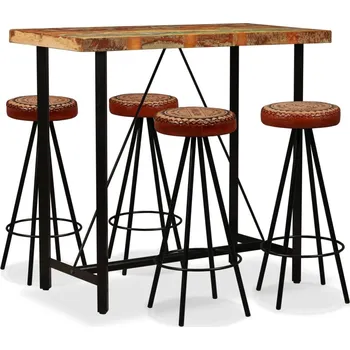 Jídelní set Barový set 3 kusy masivní recyklované dřevo, pravá kůže, plátno
