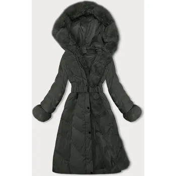Dámská zimní bunda v army barvě s opaskem (5M3156-136) odstíny zelené XL (42)