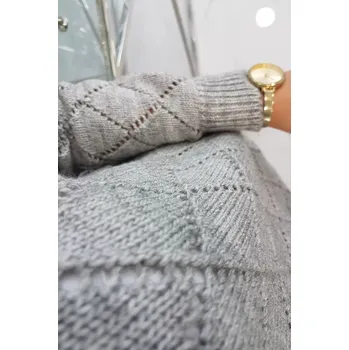 Dámský svetr Svetr s polovičním rolákem a kosočtvercovým vzorem šedý UNI