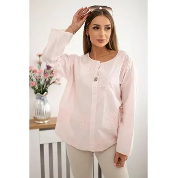Dámská halenka Košilová halenka s vyšívaným vzorem pudrově růžová UNI