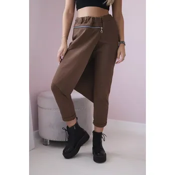 Dámské kalhoty Punto Milano Zimní kalhoty s ozdobným zipem hnědý UNI