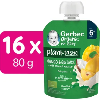 Dětská výživa Oběd Gerber Bio ovocná kapsička mango a broskev s kokosovým mlékem 16 x 80 g od 6 měsíců 80 g