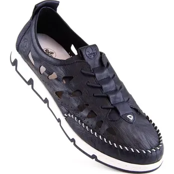 Dámské polobotky Rieker W RKR652 námořnicky modrá kožená polobotka s prolamovanou podrážkou 37